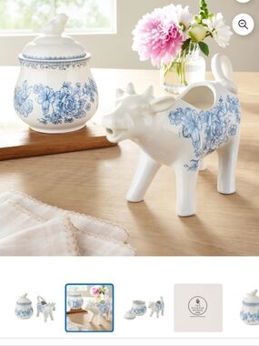 New The Pioneer Woman Agatha Blue Floral Cow Creamer and Sugar Bowl Set